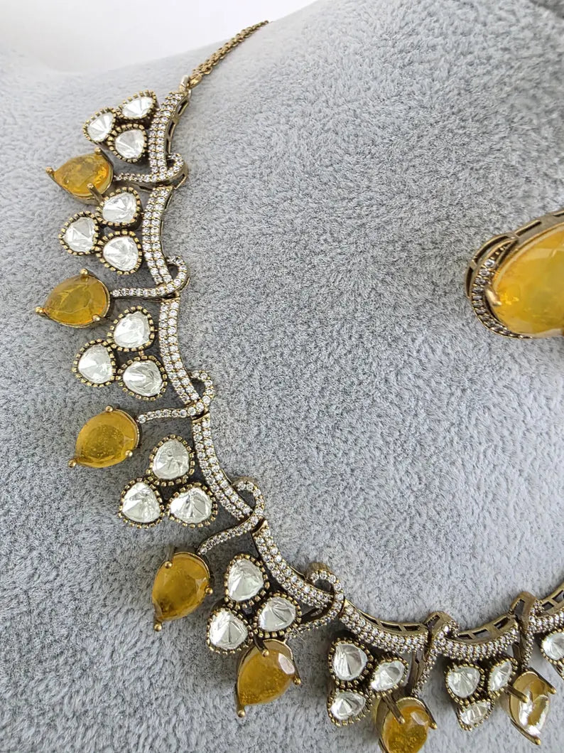 Yellow Doublet Moissanite Kundan Necklace/Kundan Choker/Bollywood Jewelry/Indian wedding/Bridal jewelry/Indian Wedding/Pakistani/Punjabi