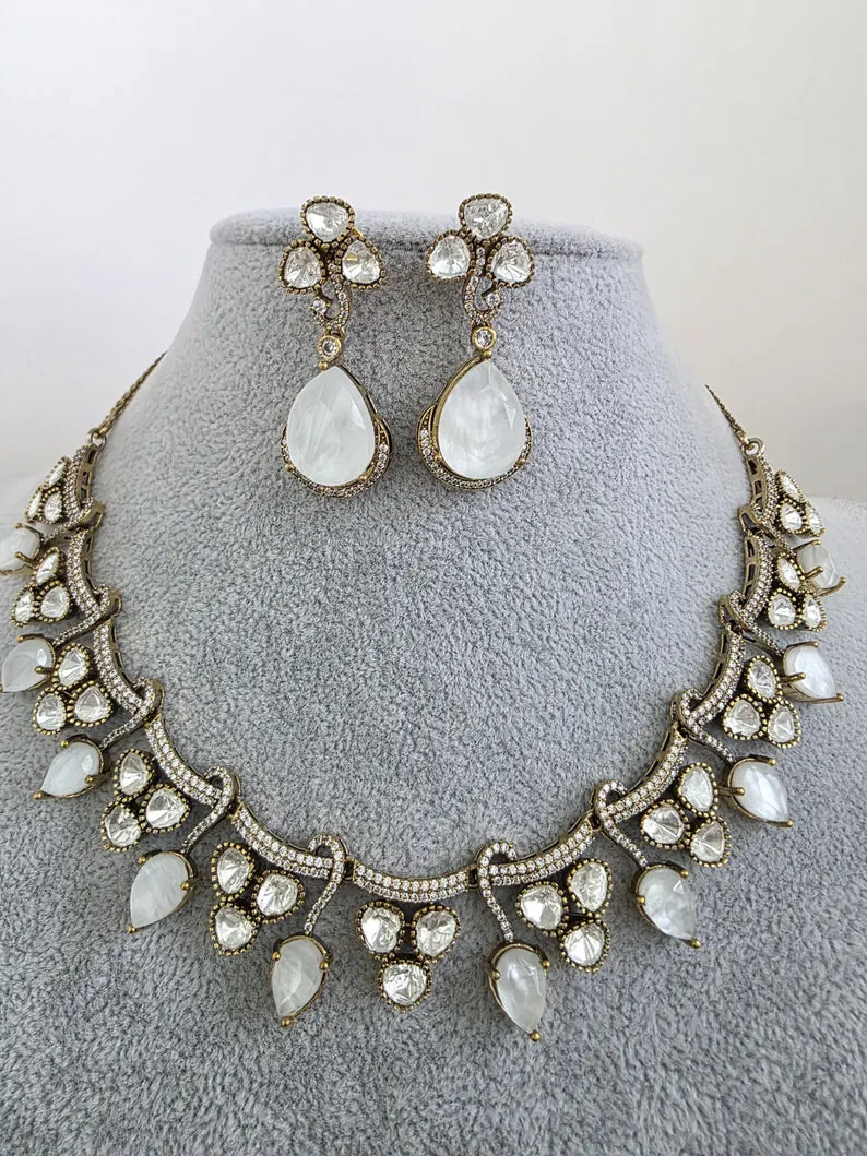 White Doublet Moissanite Kundan Necklace/Kundan Choker/Bollywood Jewelry/Indian wedding/Bridal jewelry/Indian Wedding/Pakistani/Punjabi