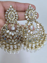 Bollywood oversized Mirror Chandbali Earrings/Indian Earrings/pearl Earring/Pakistani/Statement/Long chandelier/bridal/Indian wedding