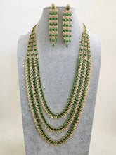 Green Gold CZ Diamond 3 Layers Long necklace, American Diamond Necklace, Indian Pakistani jewelry for wedding, gift for her, bridal jewelry