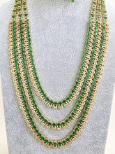 Green Gold CZ Diamond 3 Layers Long necklace, American Diamond Necklace, Indian Pakistani jewelry for wedding, gift for her, bridal jewelry