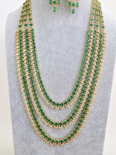 Green Gold CZ Diamond 3 Layers Long necklace, American Diamond Necklace, Indian Pakistani jewelry for wedding, gift for her, bridal jewelry