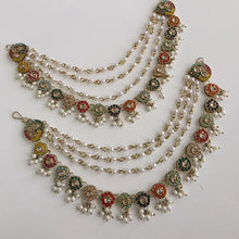 Multi Dull Gold kundan pearl Ear Chain/Sahare/Pearl kaan chain/Earring support chain/Indian Jewelry/Pakistani Jewelry/Kaan sahara Chain