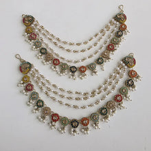Multi Dull Gold kundan pearl Ear Chain/Sahare/Pearl kaan chain/Earring support chain/Indian Jewelry/Pakistani Jewelry/Kaan sahara Chain
