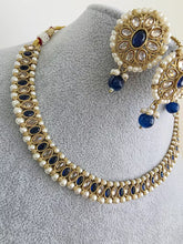 Navy Blue Antique Polki Kundan Pearl Necklace with earrings and tikka, bridal necklace, Indian Punjabi Pakistani Wedding Jewelry