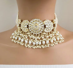 White Pearl Kundan Necklace Set/Kundan Choker/ Bollywood Jewelry/ Indian Pakistani necklace/ punjabi necklace/bridal necklace/indian wedding