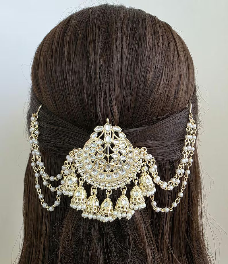Ambada Kundan Hair Juda Choti Clip/Braid Clip/Indian Bridal Choti Pin /Kundan Hair accessories/Indian Wedding/Bridal Kundan Hair accessories