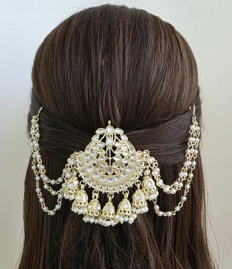 Ambada Kundan Hair Juda Choti Clip/Braid Clip/Indian Bridal Choti Pin /Kundan Hair accessories/Indian Wedding/Bridal Kundan Hair accessories