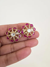 Ruby Moissanite Polki Antique Dull Gold Stud Earrings /Indian Jewelry /Statement Stud Earrings/Victorian Stud Earrings/Cz Studs/Diamond Stud