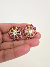Ruby Moissanite Polki Antique Dull Gold Stud Earrings /Indian Jewelry /Statement Stud Earrings/Victorian Stud Earrings/Cz Studs/Diamond Stud