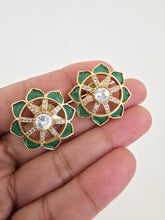 Green Moissanite Polki Antique Dull Gold Stud Earrings /Indian Jewelry /Statement Stud Earrings/Victorian Stud Earring/Cz Studs/Diamond Stud