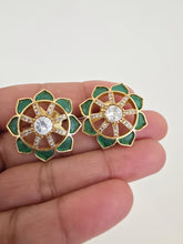 Green Moissanite Polki Antique Dull Gold Stud Earrings /Indian Jewelry /Statement Stud Earrings/Victorian Stud Earring/Cz Studs/Diamond Stud