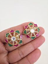 RubyGreen Moissanite Polki Antique Dull Gold Stud Earrings /Indian Jewelry /Statement Stud Earrings/Victorian Stud Earring/Diamond Stud