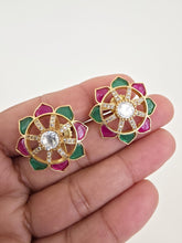 RubyGreen Moissanite Polki Antique Dull Gold Stud Earrings /Indian Jewelry /Statement Stud Earrings/Victorian Stud Earring/Diamond Stud
