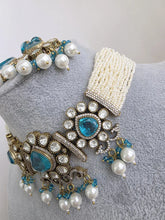 Aqua Blue Doublet Moissanite Pearl Kundan Necklace/Kundan Choker/Bollywood Jewelry/Indian wedding/Bridal jewelry/Indian Wedding/Pakistani