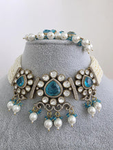 Aqua Blue Doublet Moissanite Pearl Kundan Necklace/Kundan Choker/Bollywood Jewelry/Indian wedding/Bridal jewelry/Indian Wedding/Pakistani