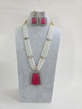 Hot Pink Doublet Pearl CZ Diamond long necklace/Indian jewelry/Doublet rani haar/Mala necklace set/Indian Wedding/Indian Pakistani Jewelry