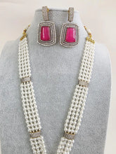 Hot Pink Doublet Pearl CZ Diamond long necklace/Indian jewelry/Doublet rani haar/Mala necklace set/Indian Wedding/Indian Pakistani Jewelry