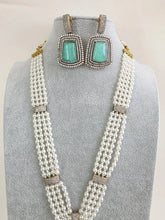 Mint Green Doublet Pearl CZ Diamond long necklace/Indian jewelry/Doublet rani haar/Mala necklace set/Indian Wedding/Indian Pakistani Jewelry