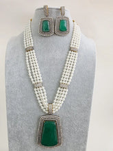 Green Doublet Pearl CZ Diamond long necklace/Indian jewelry/Doublet rani haar/Mala necklace set/Indian Wedding/Indian Pakistani Jewelry