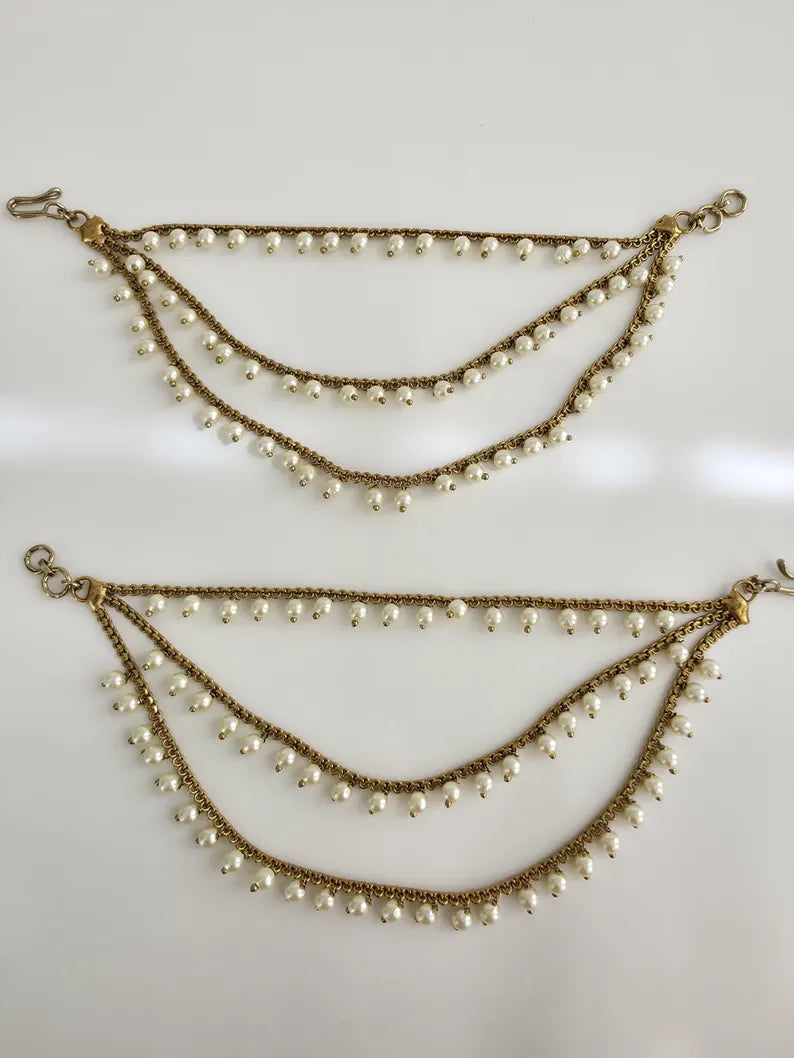 Antique dull Gold pearl Ear Chain/Sahare/Pearl kaan chain/Earring support chain/Indian Jewelry/Pakistani Jewelry/Bahubali Kaan sahara