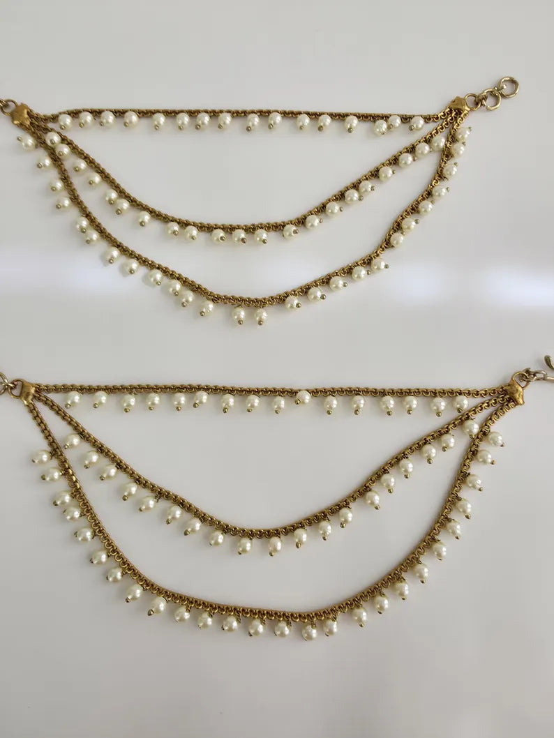 Antique dull Gold pearl Ear Chain/Sahare/Pearl kaan chain/Earring support chain/Indian Jewelry/Pakistani Jewelry/Bahubali Kaan sahara