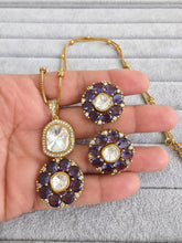 Purple Moissanite Uncut Polki Kundan chain Pendant Necklace/Gold Long necklace/Mala/Indian wedding, Pearl necklace, Bollywood Gift for her