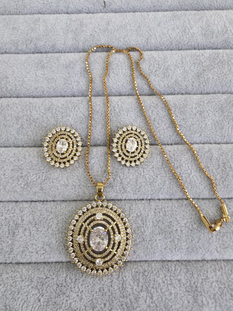 White Victorian Plated Cubic Zirconia Chain Pendant Set, Long Pendant Mala Necklace/American diamond Long necklace/Mala/Indian wedding