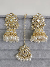 Gold Kundan Tikka w/Earring Set/ Indian Bridal Maang Tikka /Teeka Tika Headpiece Handmade Pearl Jewelry For Women Bollywood