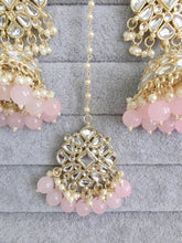 Pink Gold Kundan Tikka w/Earring Set/ Indian Bridal Maang Tikka /Teeka Tika Headpiece Handmade Pearl Jewelry For Women Bollywood