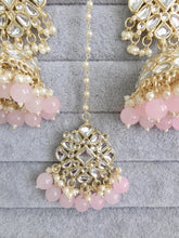 Pink Gold Kundan Tikka w/Earring Set/ Indian Bridal Maang Tikka /Teeka Tika Headpiece Handmade Pearl Jewelry For Women Bollywood