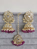 Purple Gold Kundan Tikka w/Earring Set/ Indian Bridal Maang Tikka /Teeka Tika Headpiece Handmade Pearl Jewelry For Women Bollywood