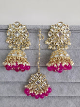 Hot Pink Gold Kundan Tikka w/Earring Set/ Indian Bridal Maang Tikka /Teeka Tika Headpiece Handmade Pearl Jewelry For Women Bollywood