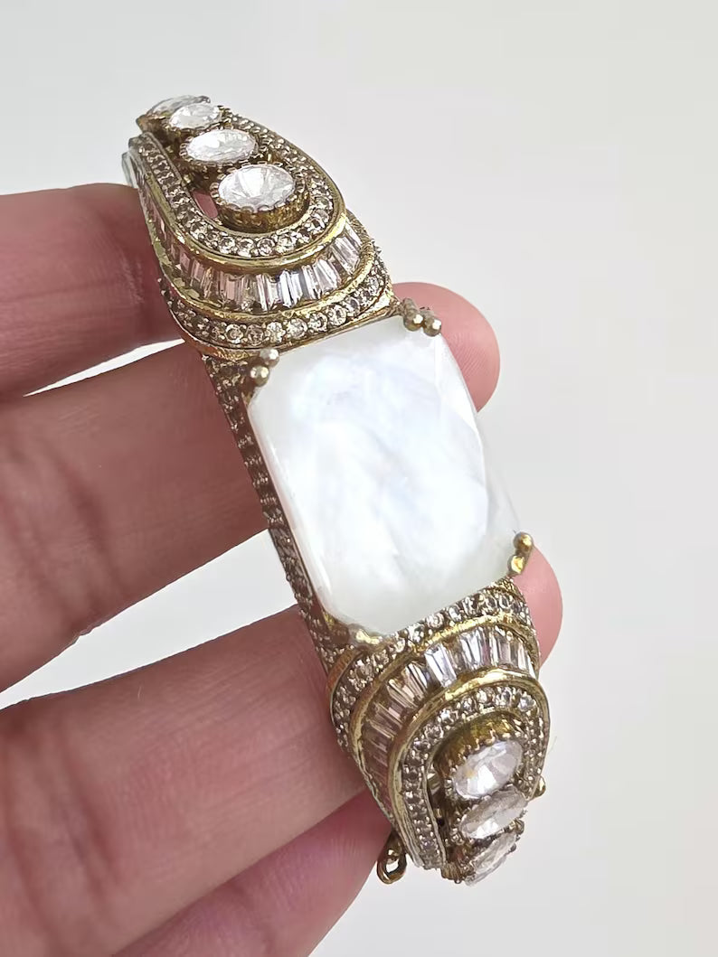 White Fire Stone Victorian Moissanite Polki openable bracelets,Single Bangle, bridesmaid gifts,Indian Pakistani Jewelry, Indian wedding,Gift