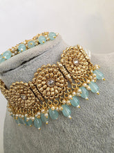 Aqua Blue Gold Pearl Kundan Choker set/Statement Necklace Set/Indian Jewelry/Pakistani Jewelry set/Wedding necklace/Bridal necklace/Indian