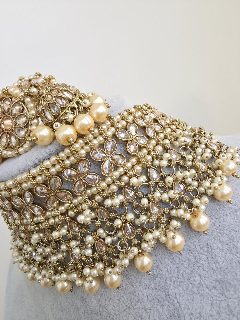 Antique Polki Pearl Kundan Choker set/Statement Necklace Set/Indian Jewelry/Pakistani Jewelry set/Wedding necklace/Bridal necklace/Indian