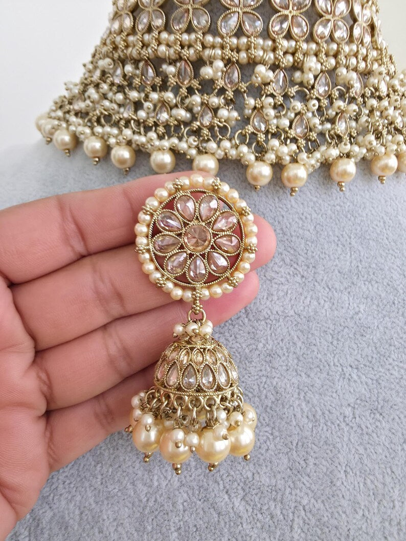 Antique Polki Pearl Kundan Choker set/Statement Necklace Set/Indian Jewelry/Pakistani Jewelry set/Wedding necklace/Bridal necklace/Indian