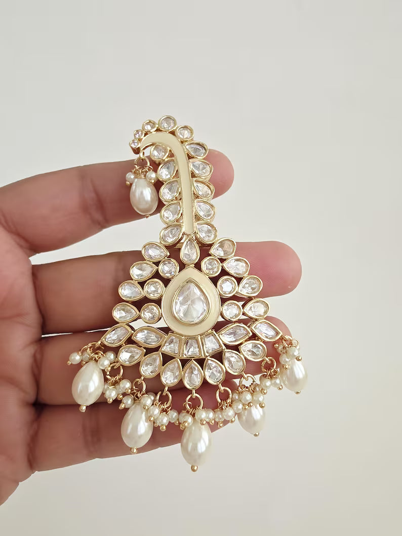 White Gold Tyaani fine kundan Kundan kalangi Kalgi,safa jewelry, groom turban kalgi, Dulha kalangi, Bride groom jewelry,Groom Turban Jewelry