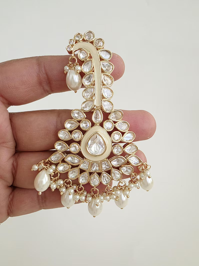 White Gold Tyaani fine kundan Kundan kalangi Kalgi,safa jewelry, groom turban kalgi, Dulha kalangi, Bride groom jewelry,Groom Turban Jewelry