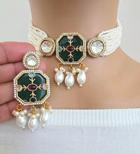Green Heritage Victorian moissanite polki Kundan choker Necklace, Inlay work Indian Bridal Jewelry, Bollywood, Indian Pakistani Necklace