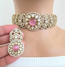 Pink Victorian Moissanite kundan Necklace, Indian Bridal Jewelry, Bollywood Sabyasachi Designer necklace, Indian Pakistani Wedding