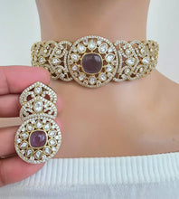 Purple Victorian Moissanite kundan Necklace, Indian Bridal Jewelry, Bollywood Sabyasachi Designer necklace, Indian Pakistani Wedding