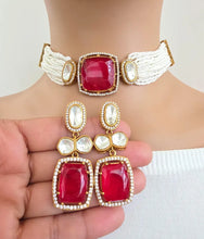 Ruby Red Doublet Moissanite Kundan Choker set/Statement Necklace Set/Indian Jewelry/Pakistani Jewelry set/Wedding necklace/Bridal necklace