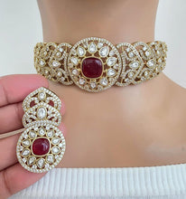 Ruby Red Victorian Moissanite kundan Necklace, Indian Bridal Jewelry, Bollywood Sabyasachi Designer necklace, Indian Pakistani Wedding