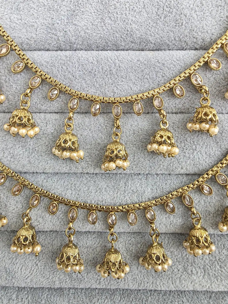 Antique Dull Gold Polki Ear Chain pair/Sahare/Pearl kaan chain/Earring support chain/Indian/Pakistani/Bahubali Earrings/Kaan Sahara 2pcs
