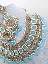 Aqua Blue Antique Polki Kundan necklace set/Reverse Ad Necklace/Statement necklace/Indian/Punjabi Necklace/Pakistani Jewelry/Bridal necklace