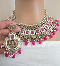HotPink Antique Polki Kundan necklace set/Reverse Ad Necklace/Statement necklace/Indian/Punjabi Necklace/Pakistani Jewelry/Bridal necklace