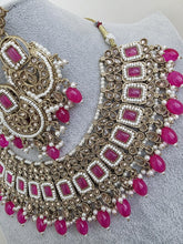 HotPink Antique Polki Kundan necklace set/Reverse Ad Necklace/Statement necklace/Indian/Punjabi Necklace/Pakistani Jewelry/Bridal necklace