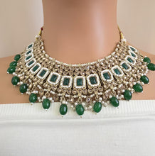 Green Antique Polki Kundan necklace set/Reverse Ad Necklace/Statement necklace/Indian/Punjabi Necklace/Pakistani Jewelry/Bridal necklace