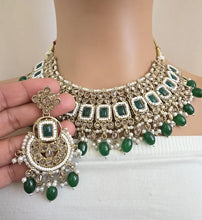 Green Antique Polki Kundan necklace set/Reverse Ad Necklace/Statement necklace/Indian/Punjabi Necklace/Pakistani Jewelry/Bridal necklace